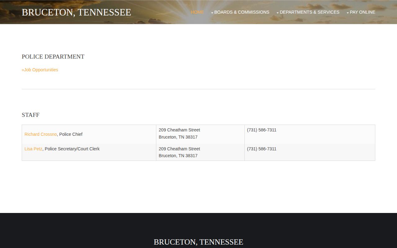 Bruceton Police official page for city arrest-record requests