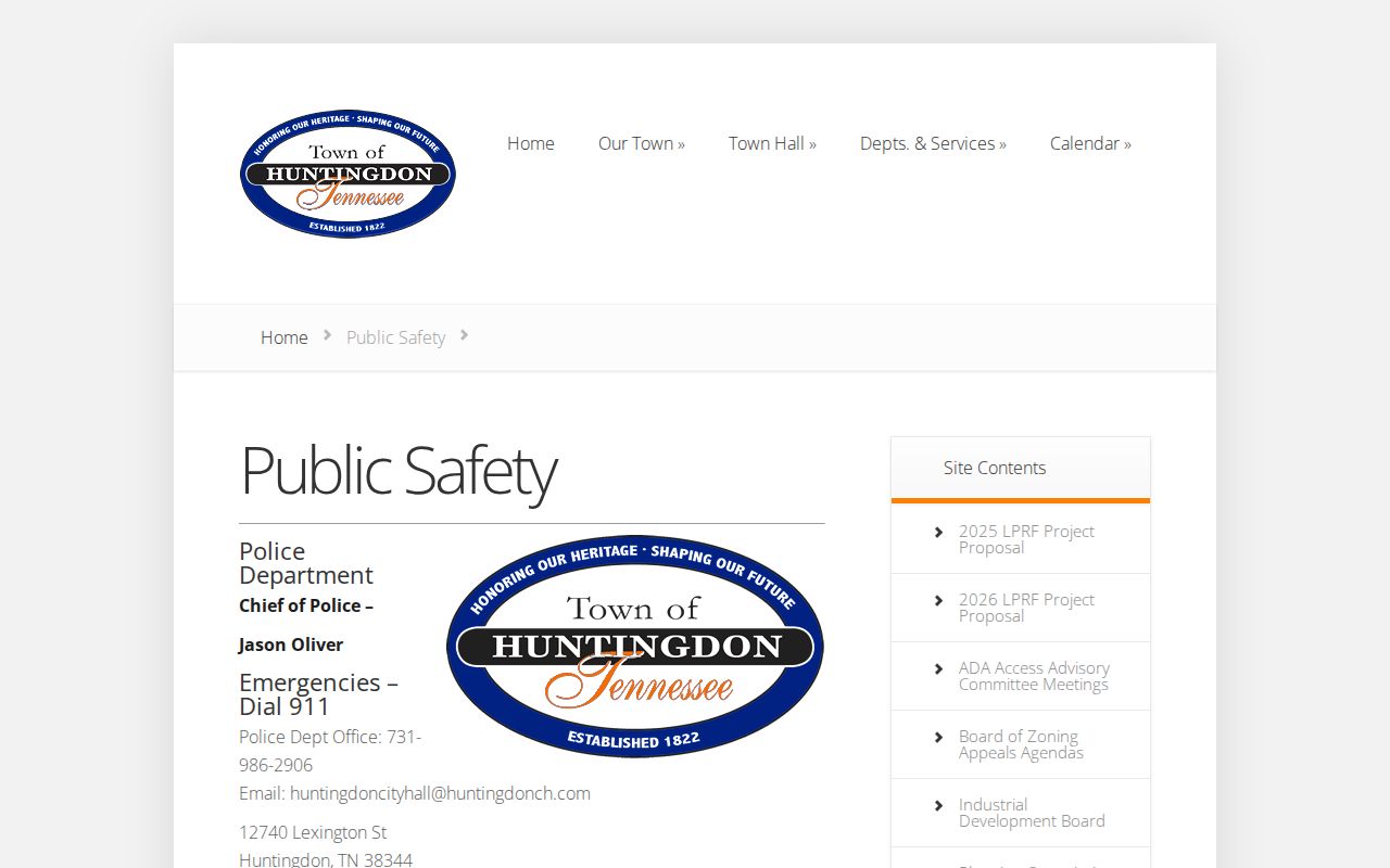 Huntingdon Police official public-safety page for arrest-record contact