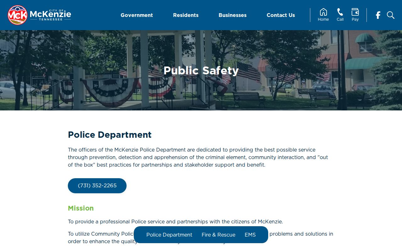 McKenzie Police official public-safety page for arrest-record requests